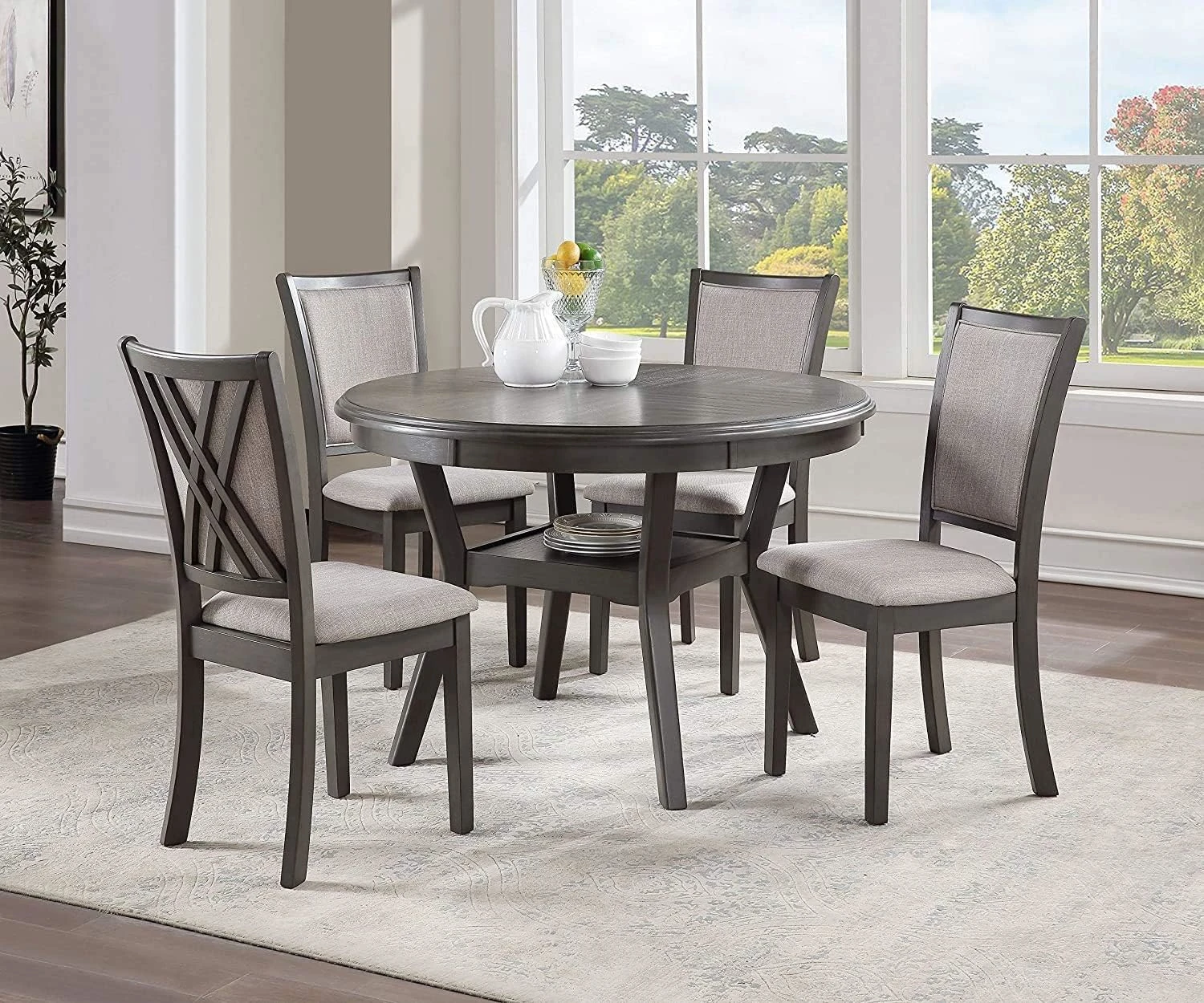 Amy Round Dining Room Table Set in Grey Room Scene