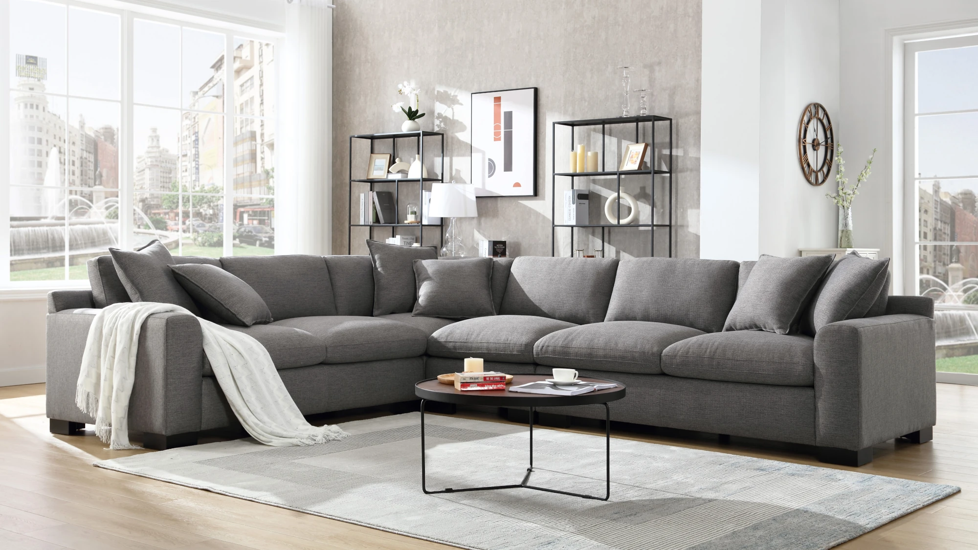 Capitol L Shape Sectional Sofa in Grey Fabric room Scene