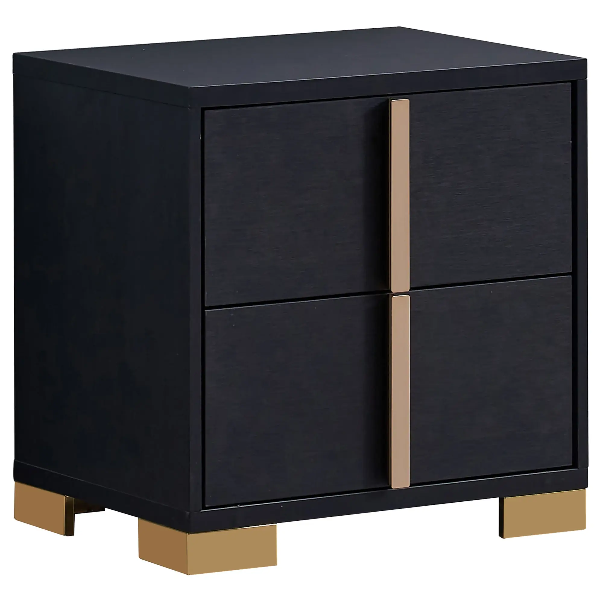 Marceline 2 Drawers Black Nightstand Angle View