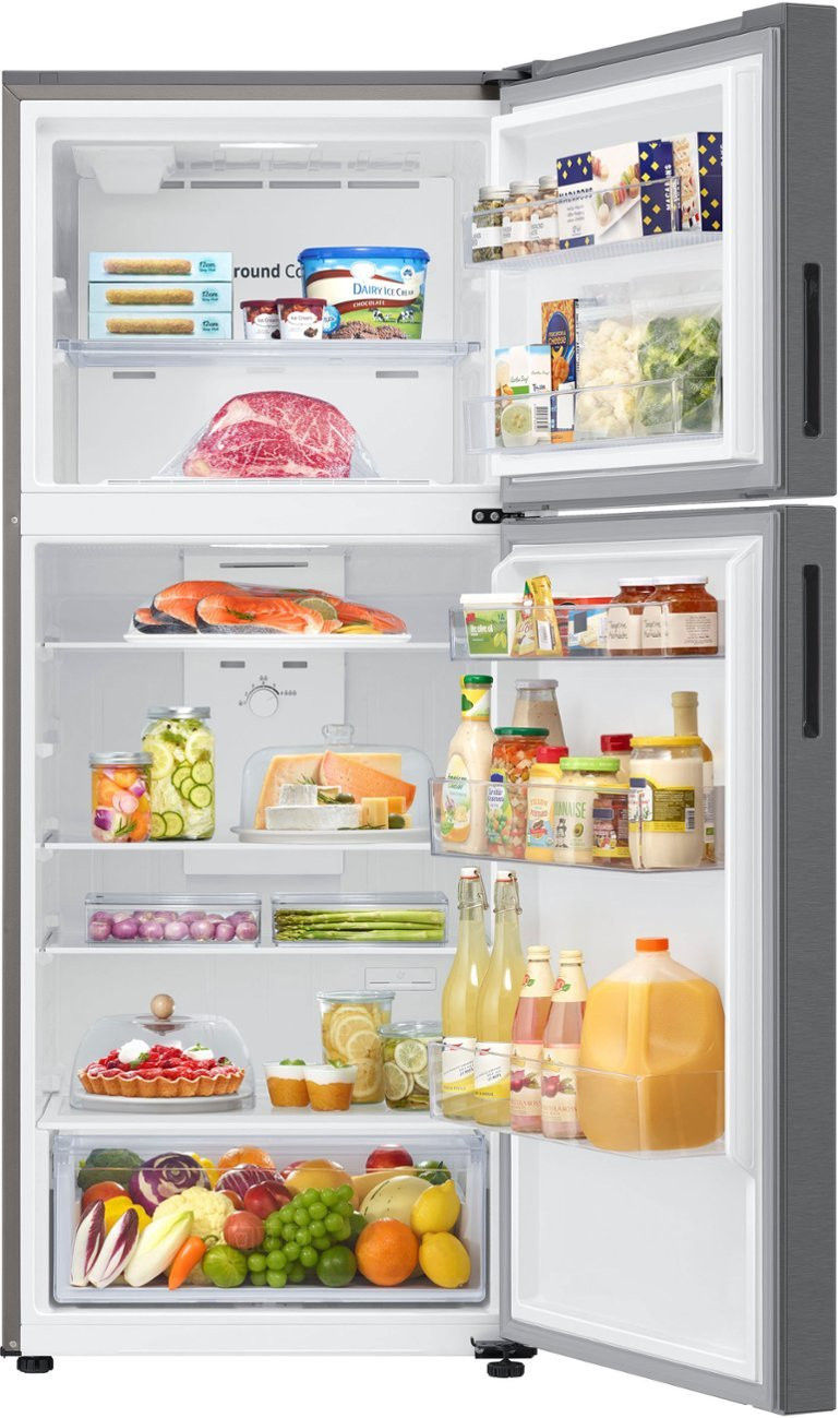 Miniatura: "Samsung" 15.6 cu. ft. Refrigerator in Stainless Steel Front View Open with Food