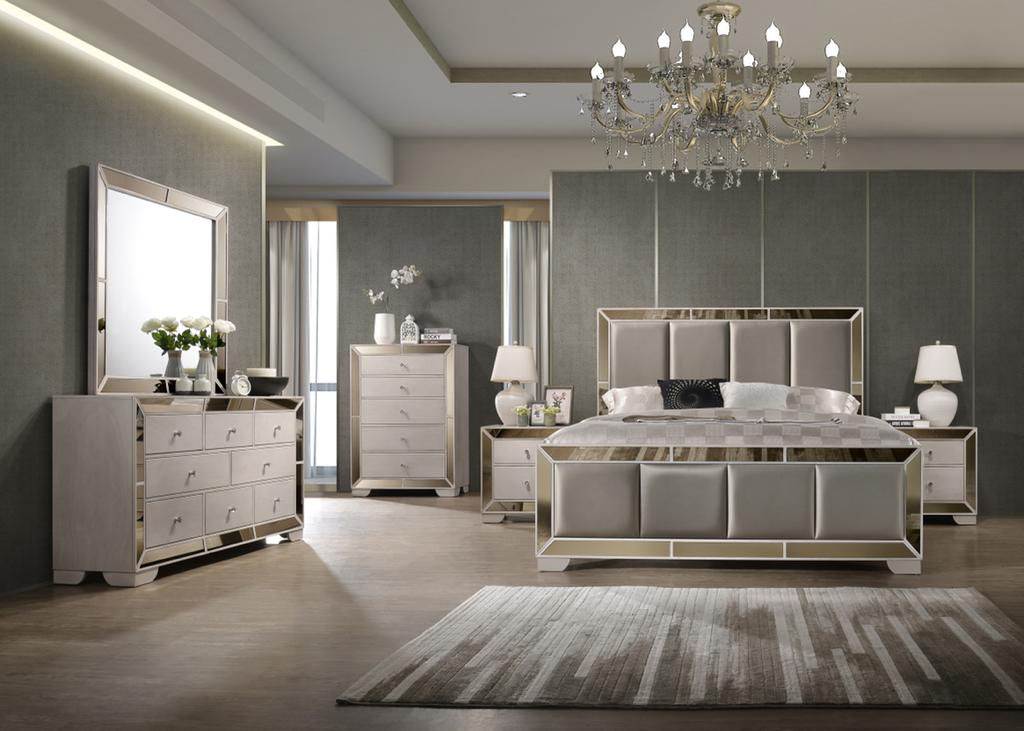 "CRESCENT" JUEGO DE DORMITORIO DE 4 PIEZAS  EN CREMA