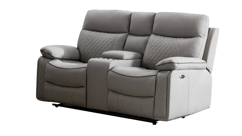 Thumbnail: Jones Grey Faux Leather Recliner Loveseat