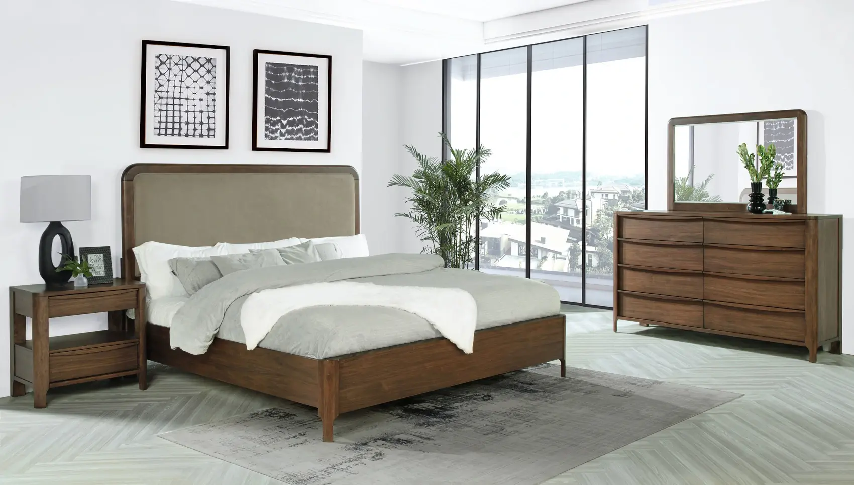 Modern Bedroom Set in Walnut Finish Room Scene