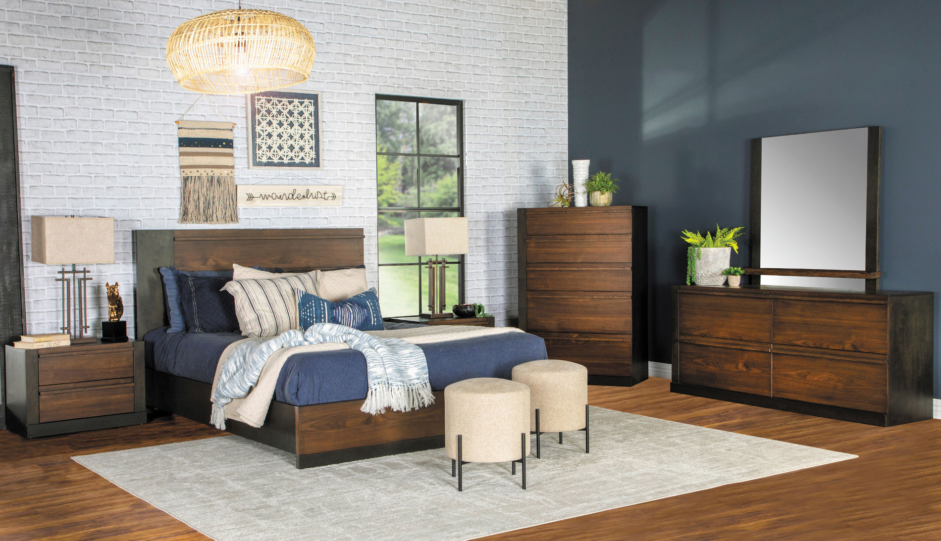 "Azalia" 4 Pcs Bedroom Set in Black and Walnut