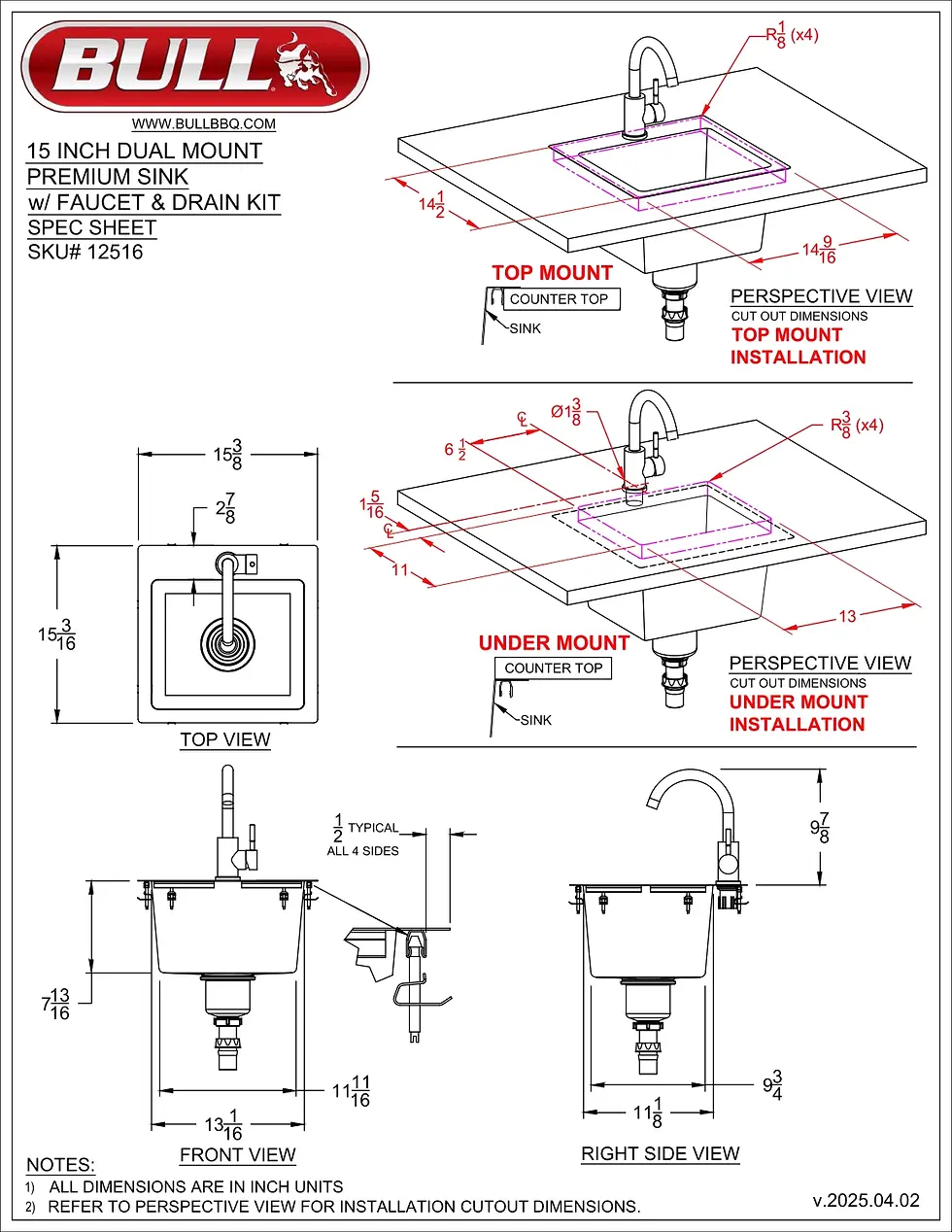 Thumbnail: "Bull" Premium Stainless-Steel Dual Mount Sink