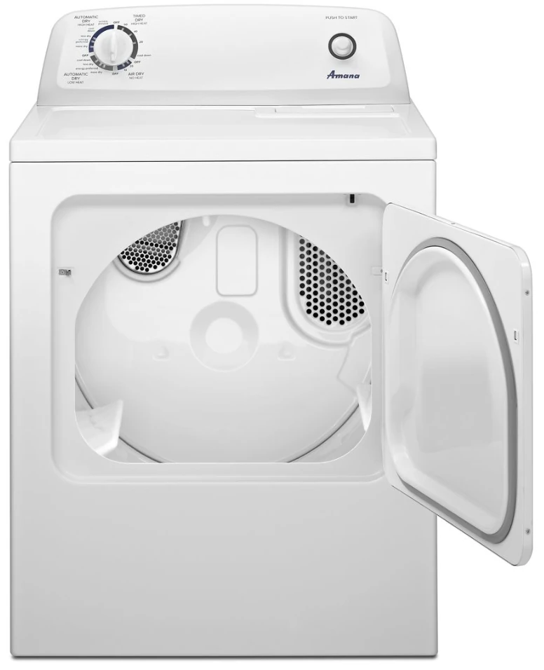 Amana 6.5 Cu. FT. Gas Dryer in White Front View Door Open