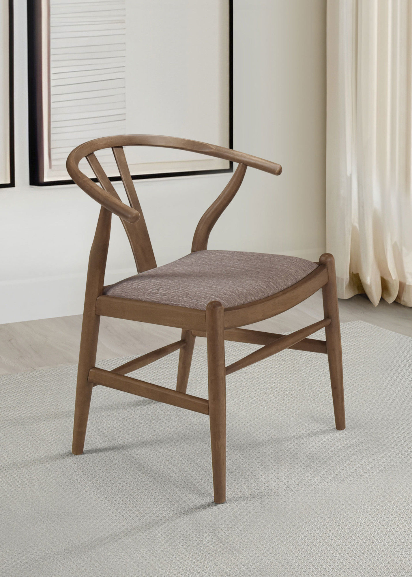 Dinah Wood Dining Chair with Y-Shaped Back in Walnut Room Scene