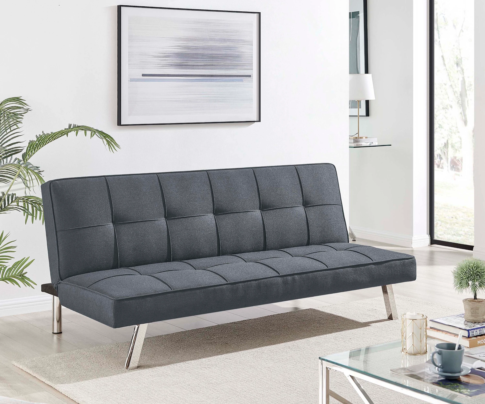 Lenny Modern Futon in Grey Fabric  Room Scene