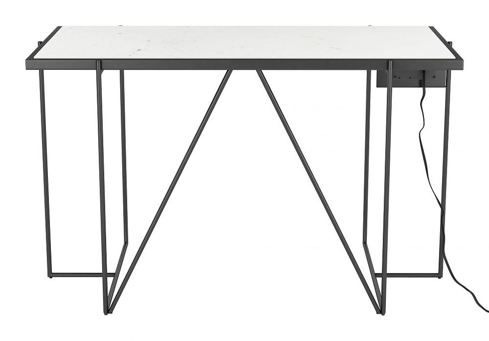Thumbnail: "Winslett" Modern Desk in White Marble & Black Back View Silo