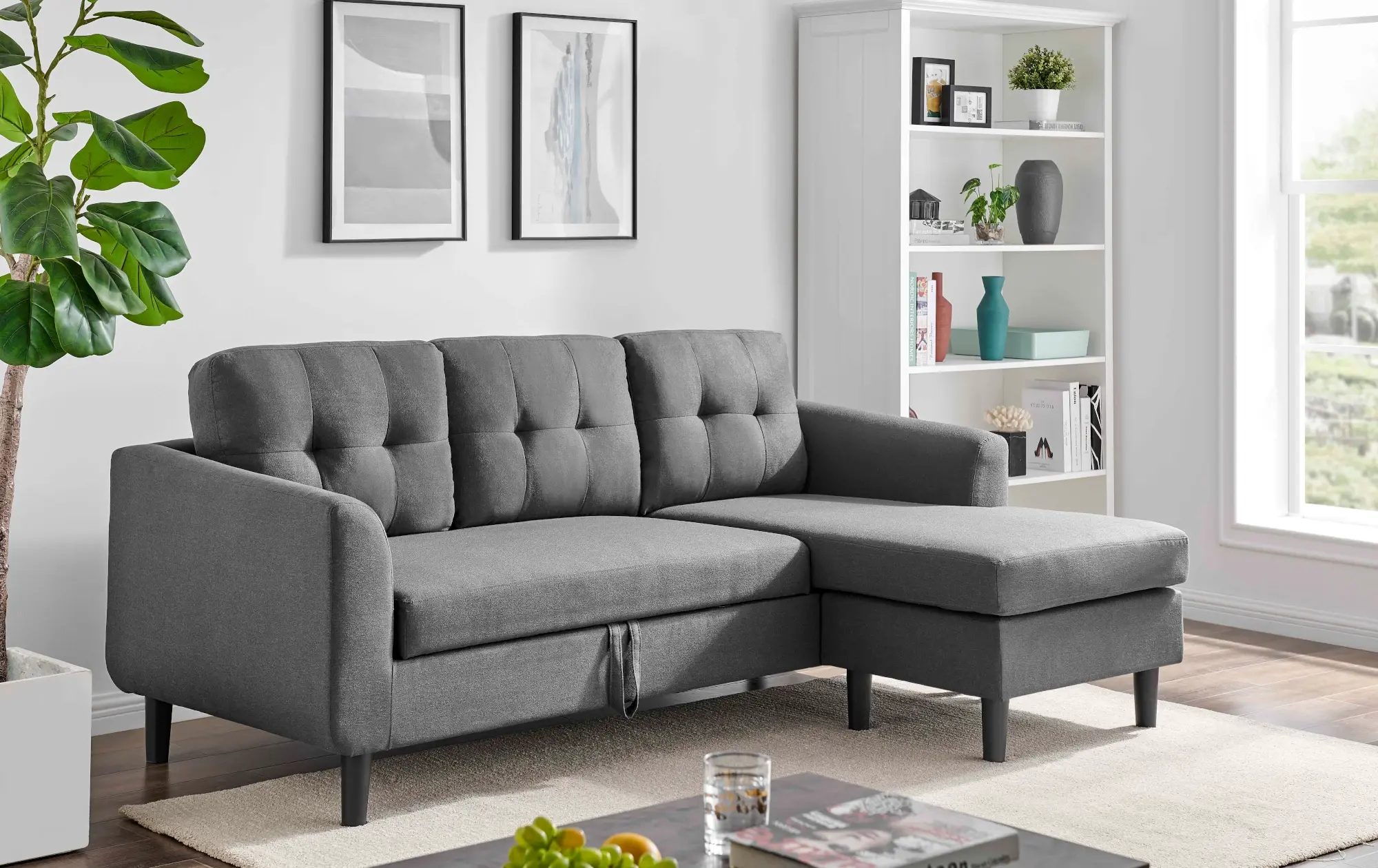 Betty Sectional Sofa Bed in Grey Fabric Room Scene