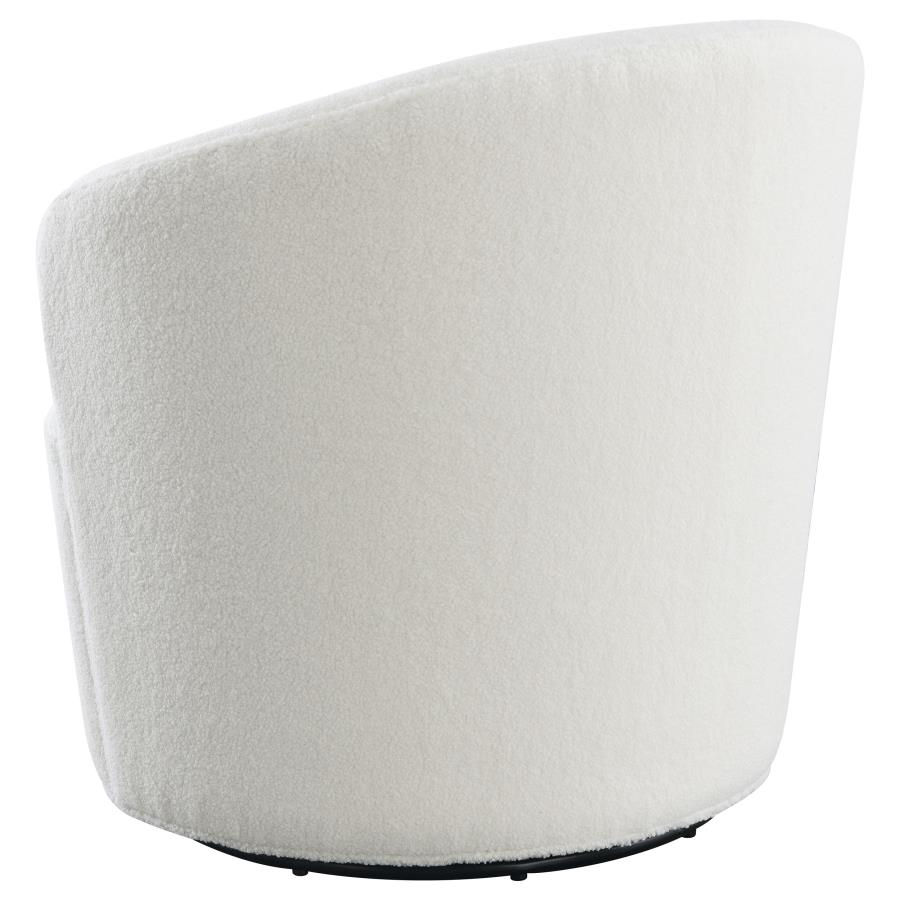Miniatura: "Deco" Accent Barrel Chair in White Boucle Fabric Angle Back View Silo