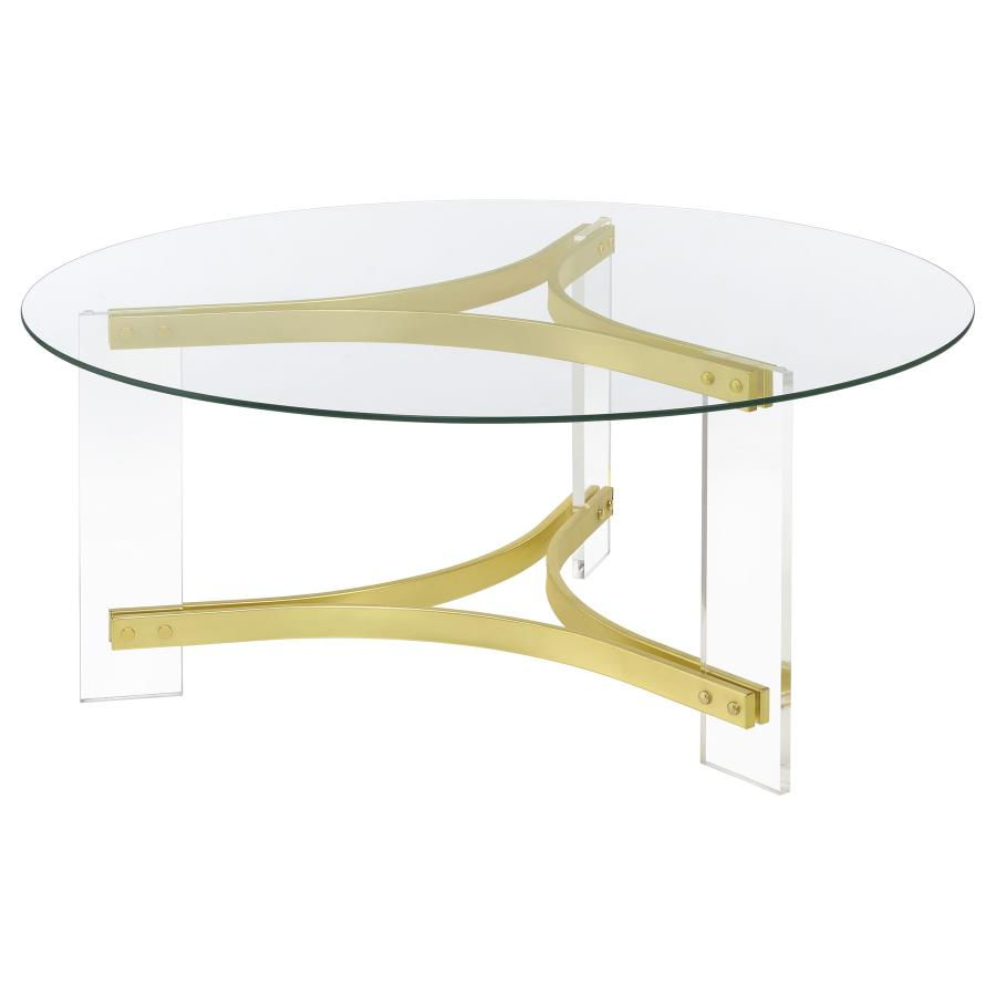 Miniatura: Janessa Round GlassCoffee Table with Matte Brass Finish Side View