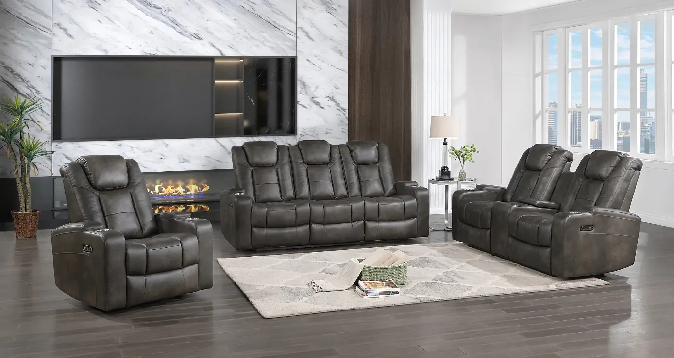 Quantum Power Recliner Sofa Set in Brown Room Scene