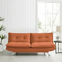 Tania Plush Futon Sofa Upholstered Orange in Velvet Room Scene