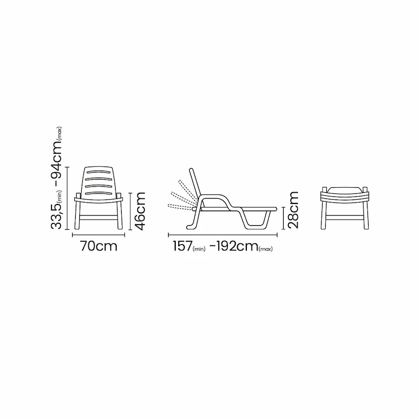 Leblon Lounge Pool Chair in White Polypropylene Dimensions Outline