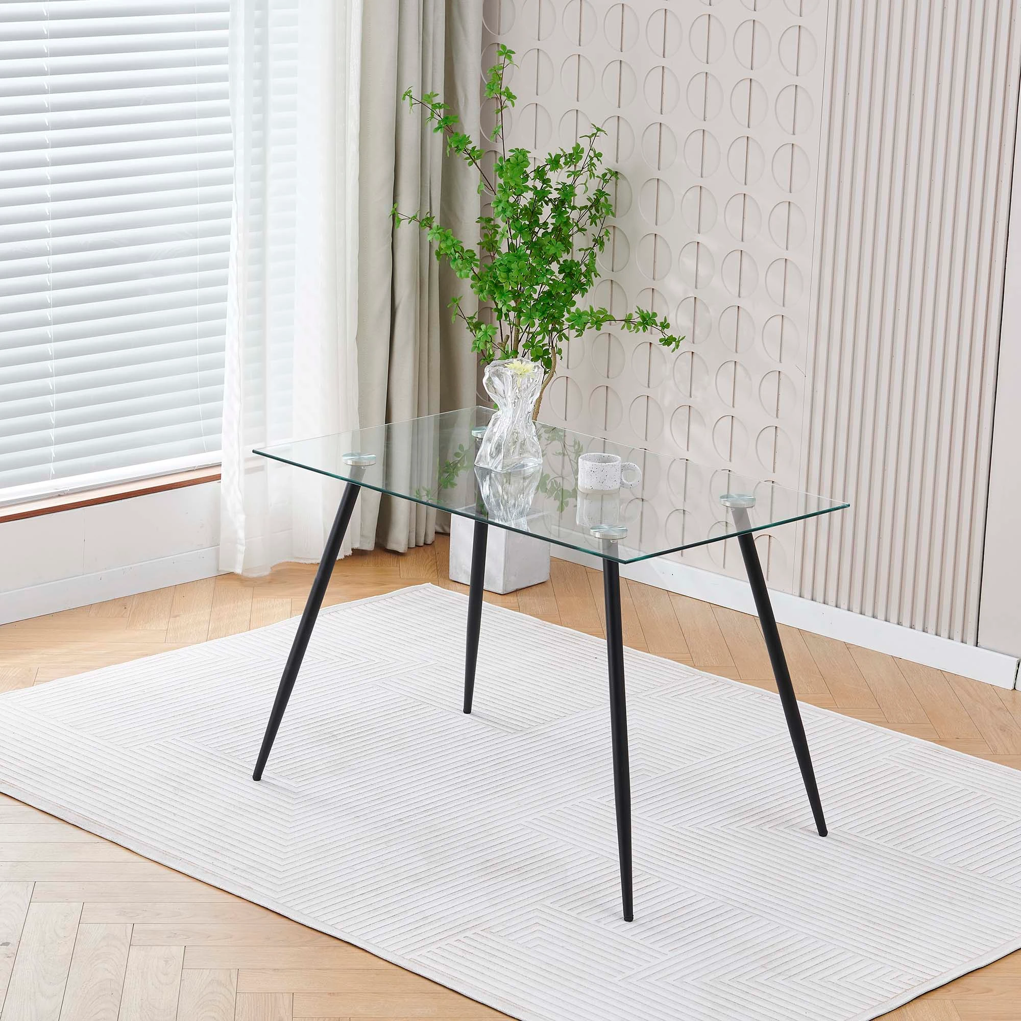 Lila Small Dining Table Set in White and Glass Top Table Room Scene