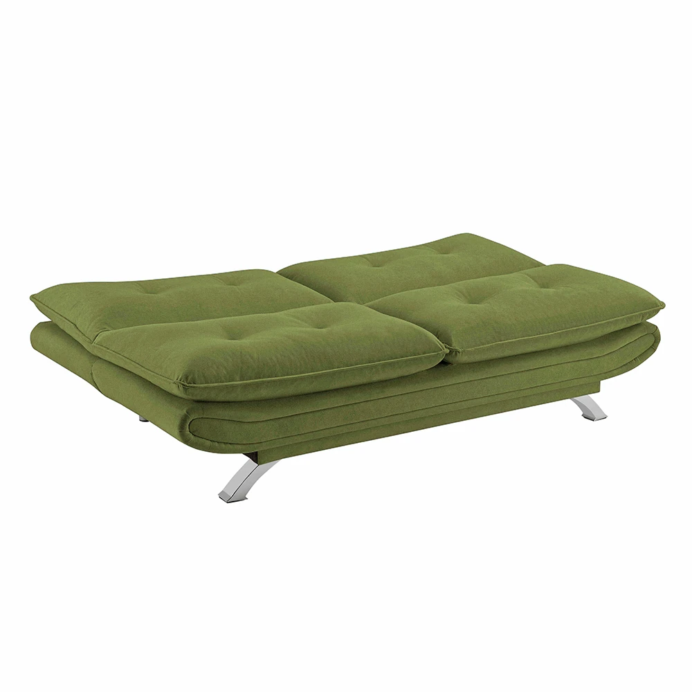 Tania Plush Futon Sofa Upholstered in Green Velvet Angle View Silo Open