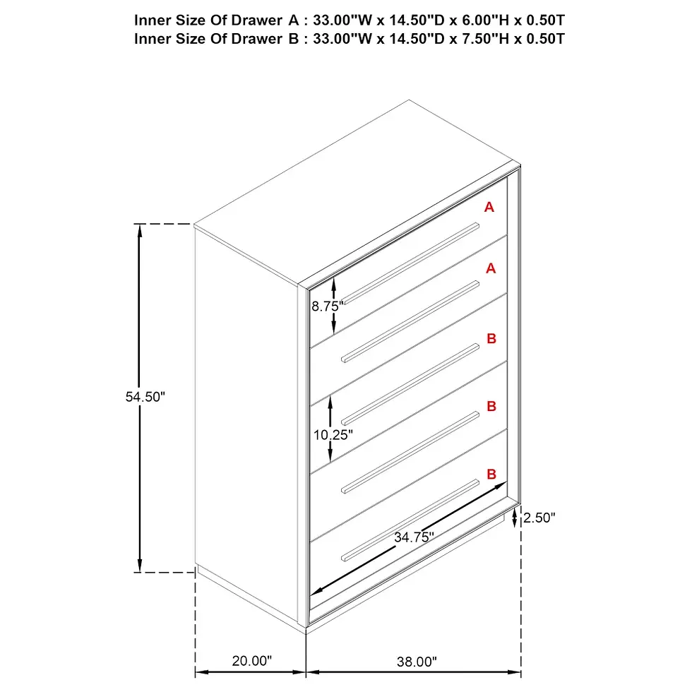 Thumbnail: Durango Large Chest of Drawers for Bedroom in Taupe Oak Dimensions Drawings
