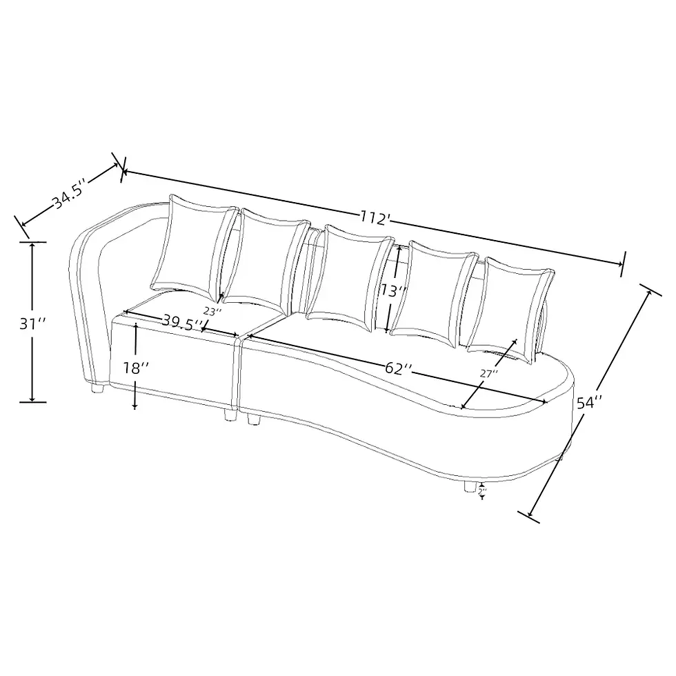 Thumbnail: Fayette Curved 2 Pieces Sectional Couch Dimensions Drawings