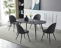 Luma Black Marble-Look Oval Dining Set room Scene