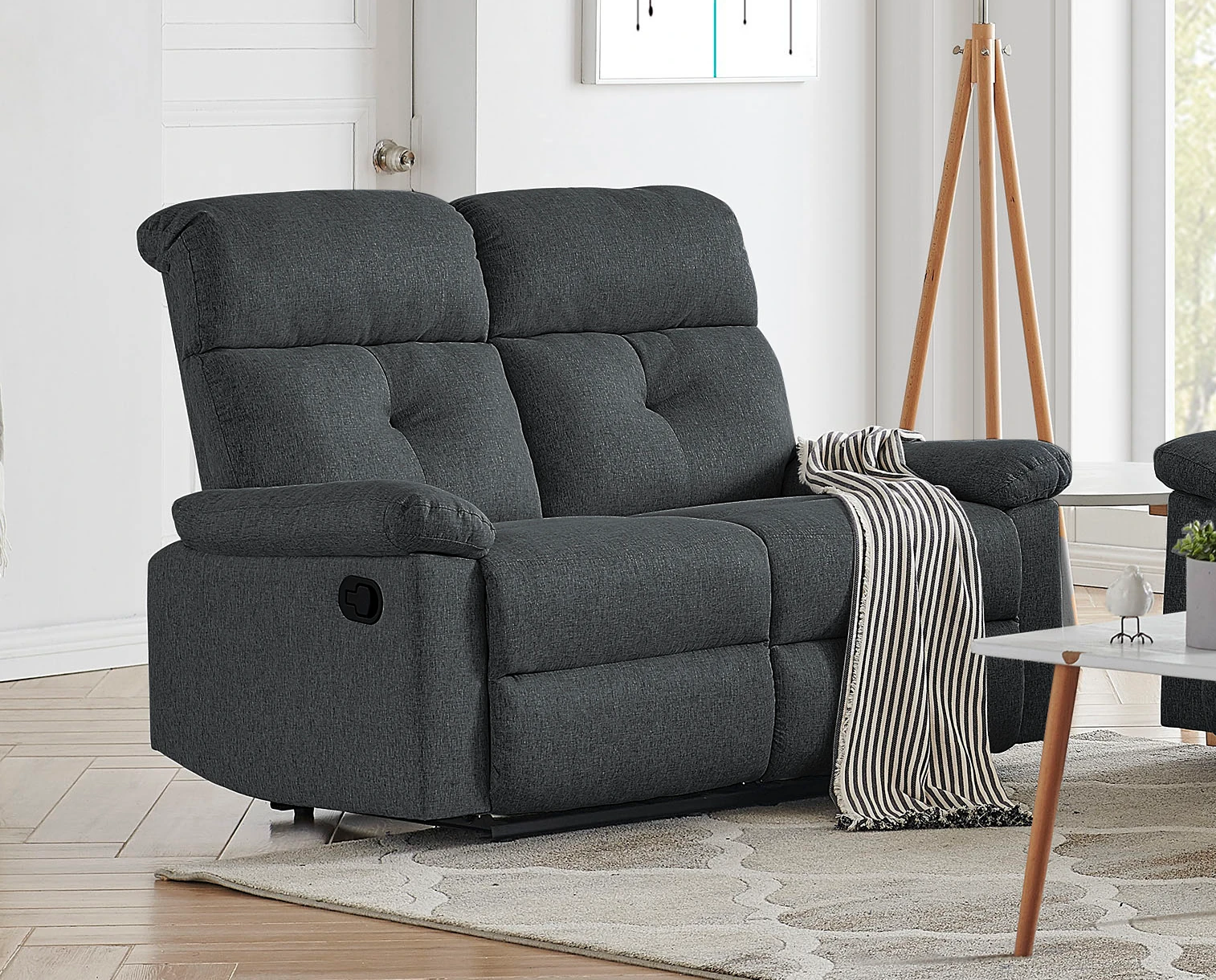 Noemi Contemporary Recliner Loveseat in Dark Grey Fabric