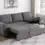 Miniatura: Samantha Upholstered Sleeper Sofa Sectional With Storage Chaise in Grey Room Scene Open