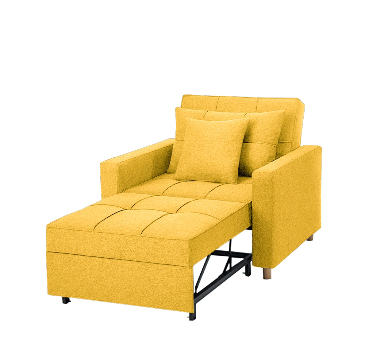 "Oliver" Futon Chair in Yellow Fabric Angle View Open Seat