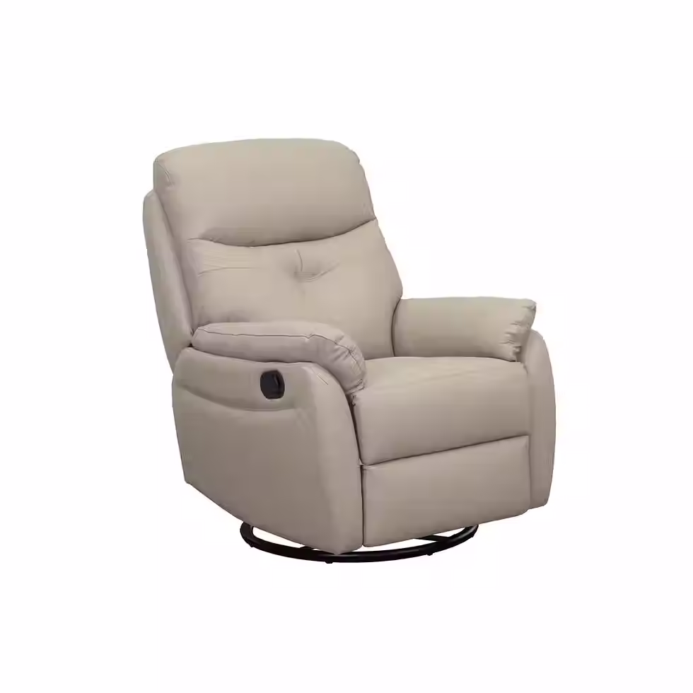 Miniatura: Corey Leather Glider Recliner Chair Beige Angle View Open