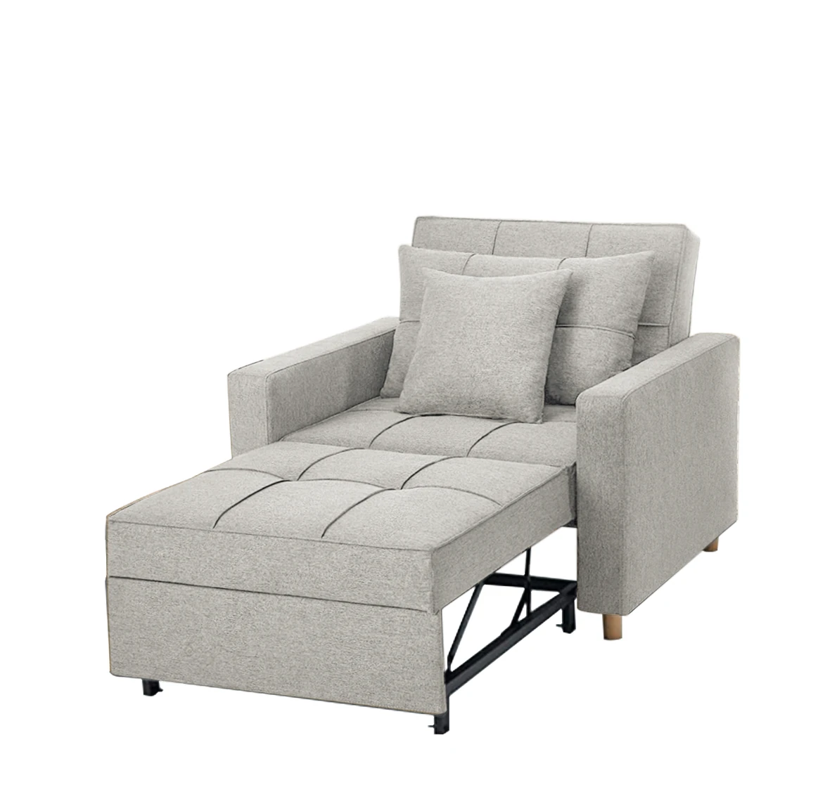 "Oliver" Futon Chair in Light Grey Fabric Angle View Open Seat