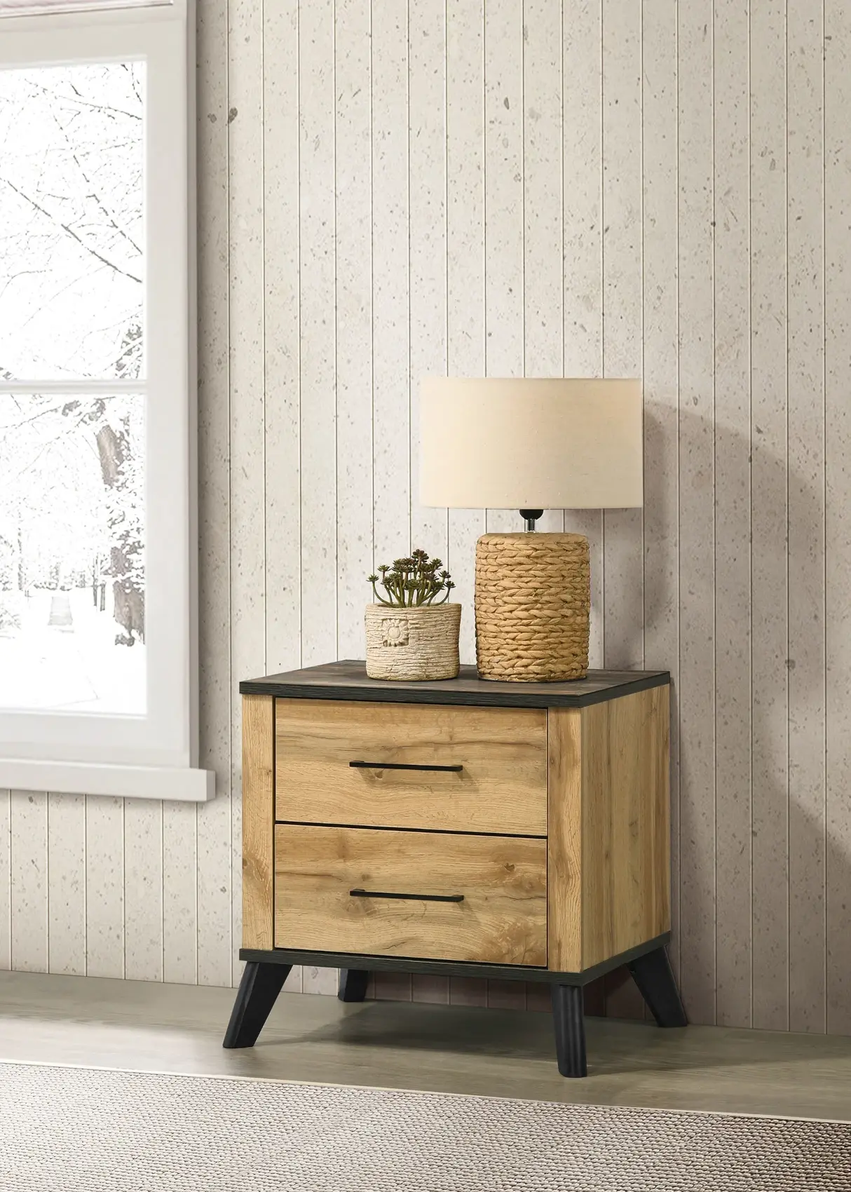 Kaywood Nightstand in Natural Pine Finish Room Scene