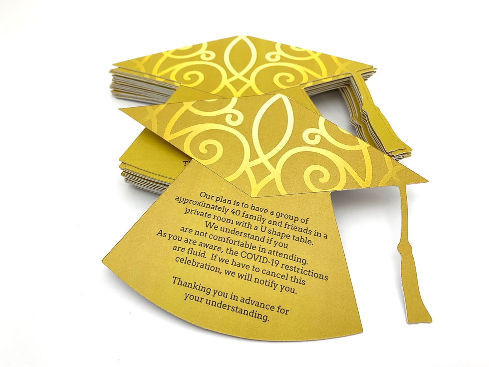 Thumbnail: Gold and White Graduation Invitations | Gold Bokeh Invites with Grad Hat Inserts