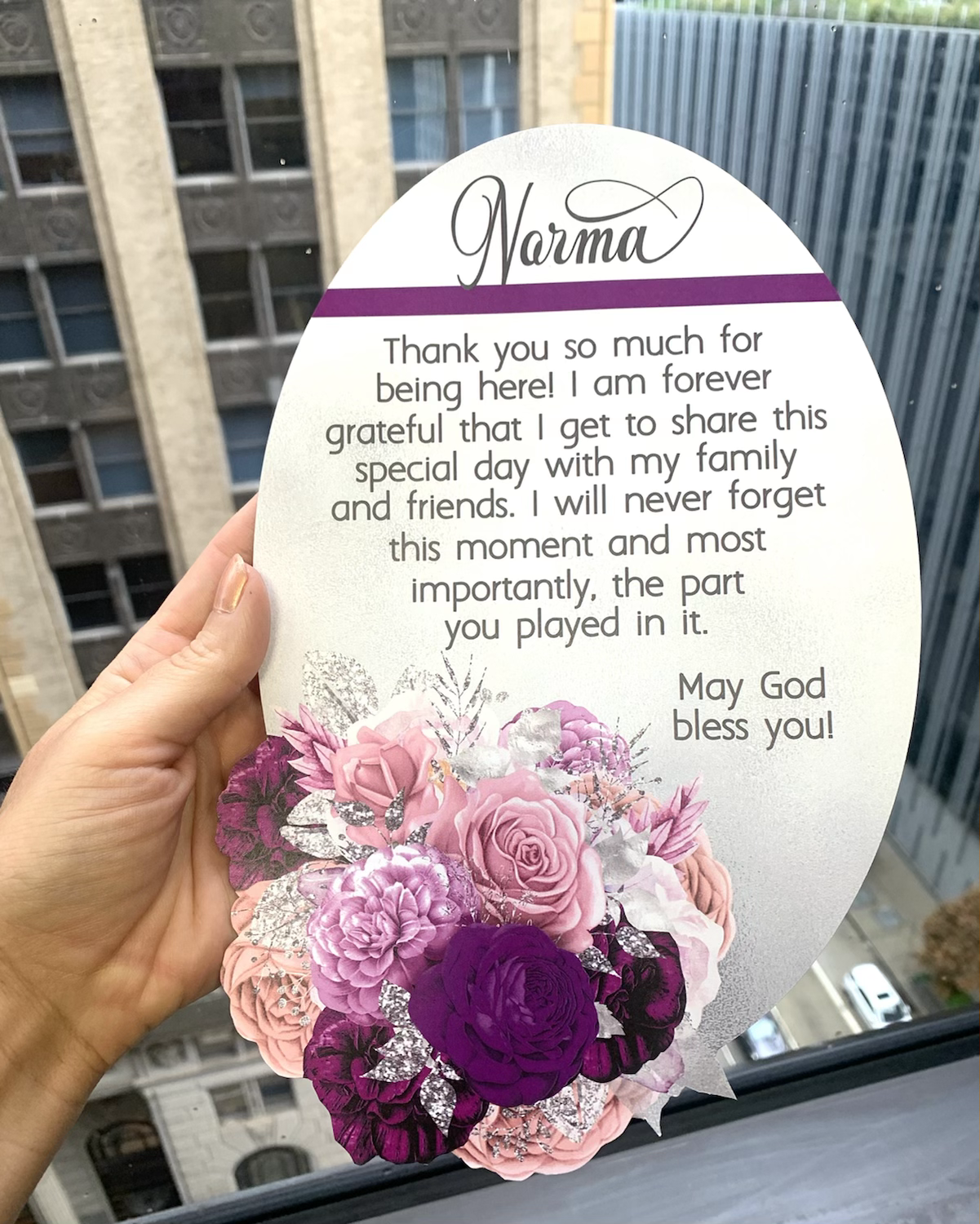 Purple, Lavender, Mauve and Silver Oval Floral Menus