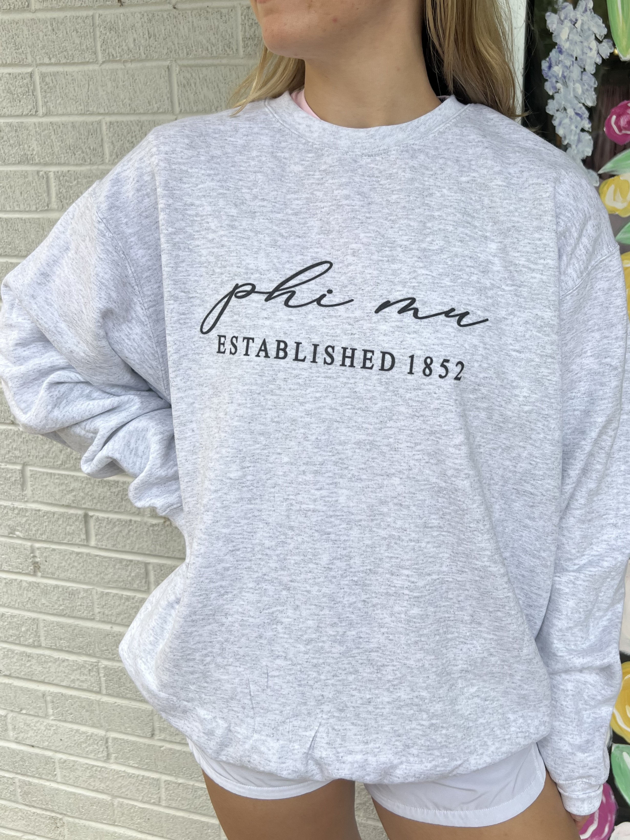 Phi Mu Scripty Established Sorority Sweatshirts and T-Shirts