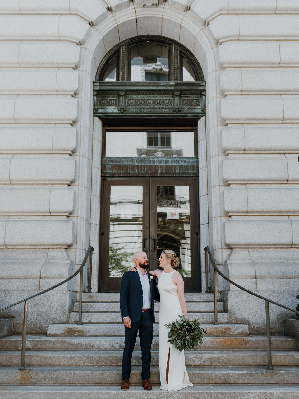Bride and groom photography in front of Cleveland Ohio city hall