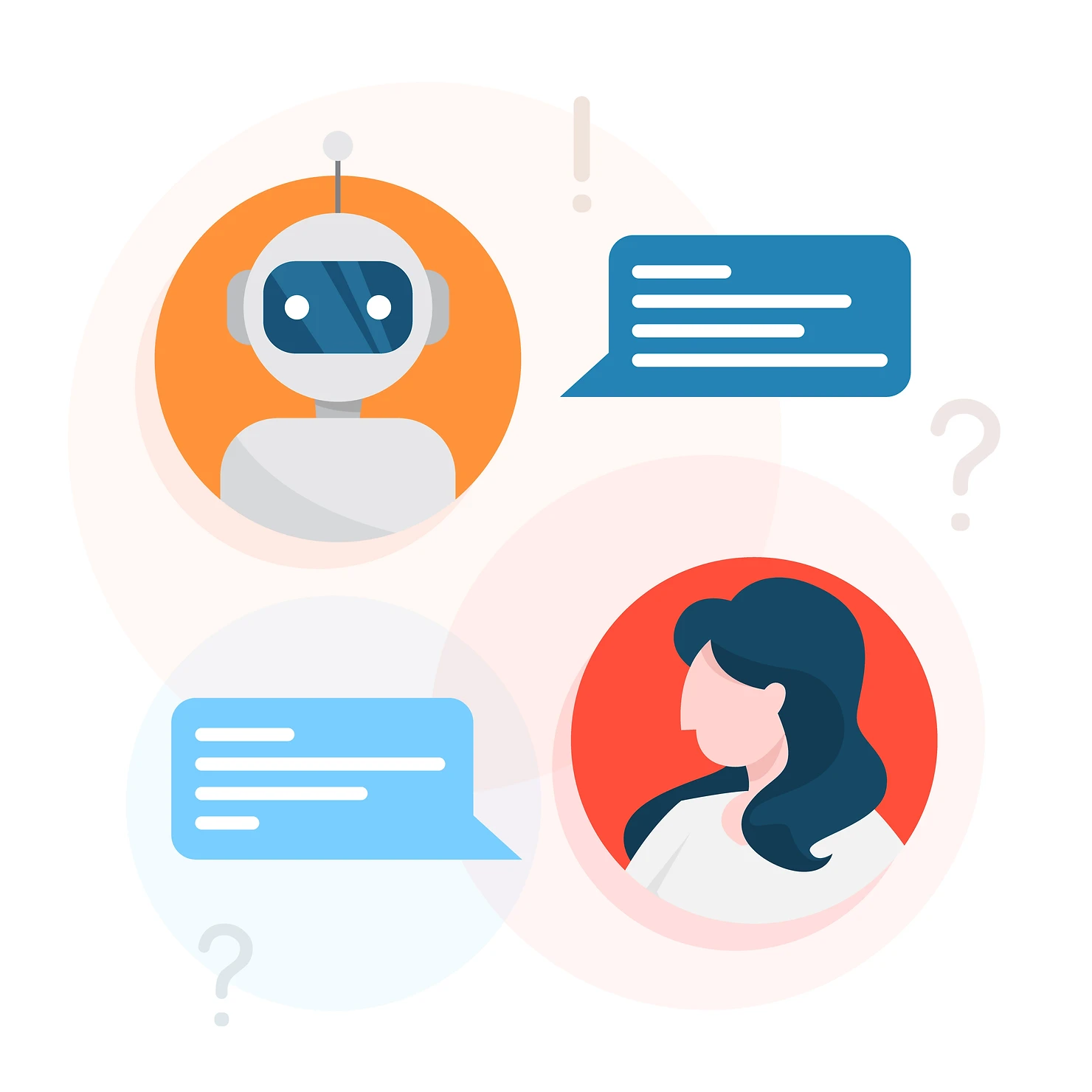 Une femme discute avec un chatbot. On peut imaginer que le robot répond à une demande qu'elle a envoyée au service client. Pour améliorer le relationnel client, certaines entreprises n'hésitent pas à miser sur l'IA.