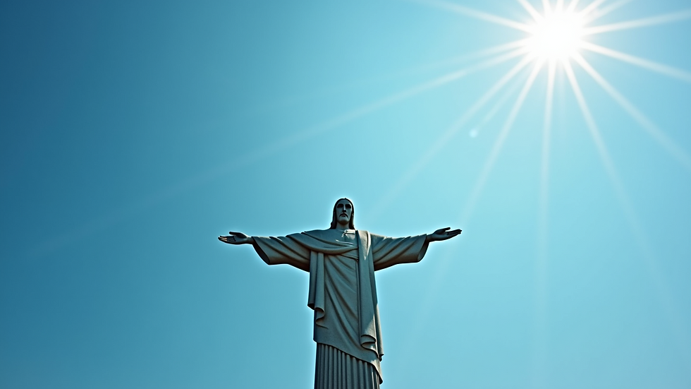 Eye-level view of the Christ the Redeemer statue against a clear blue sky