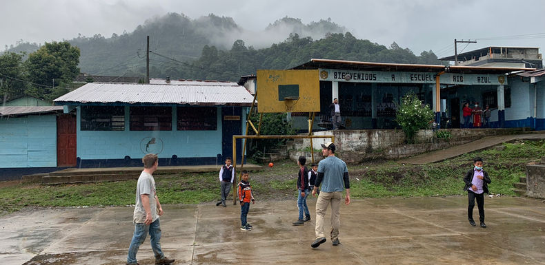 playing soccer outside