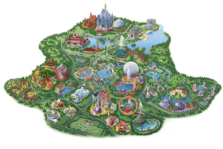 Disney map highlighting where Caribbean Beach is located