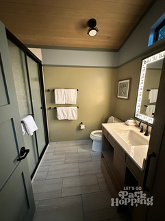 Bathroom at Fort Wilderness Cabins with large sink, toilet, shower
