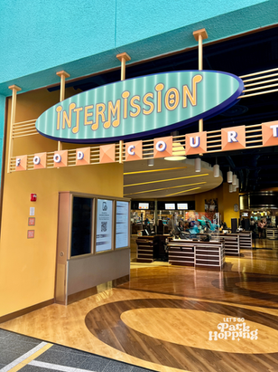 Photo of Intermission Food Court sign and entrance at Disney's All Star Music