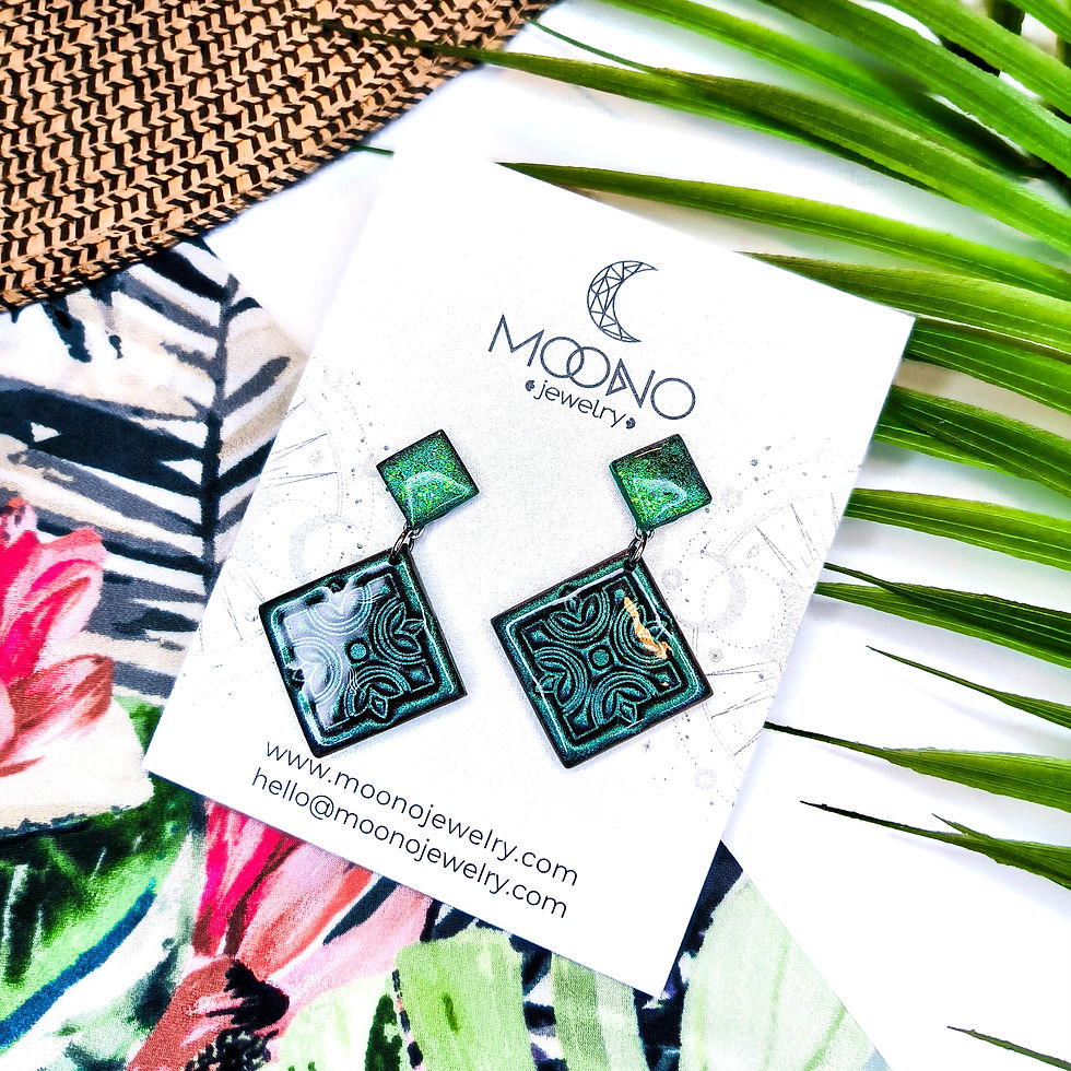 Thumbnail: Mosaic earrings in a choice of styles - iridescent purple/ dark green