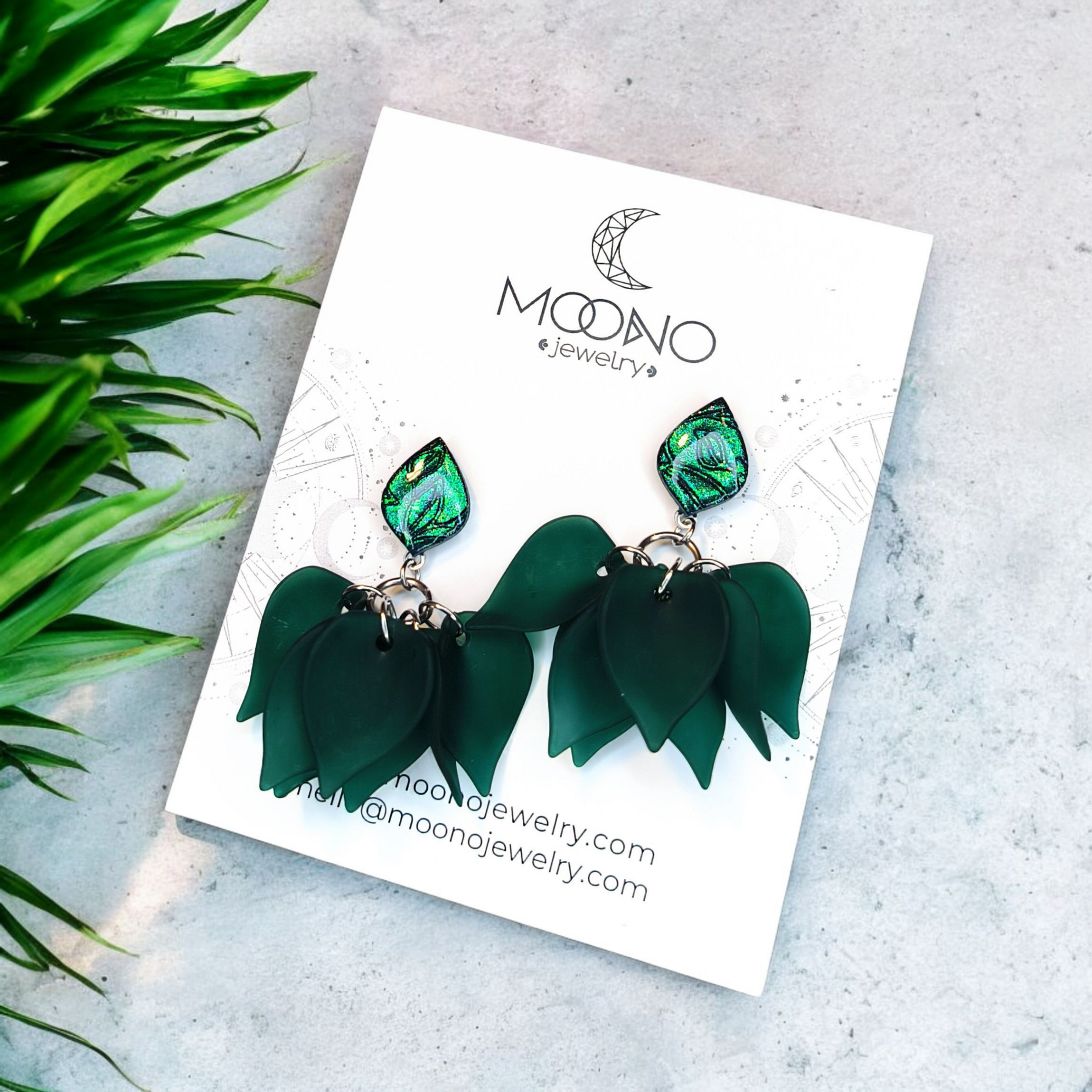 Magnolia fülbevaló - sötétzöld 