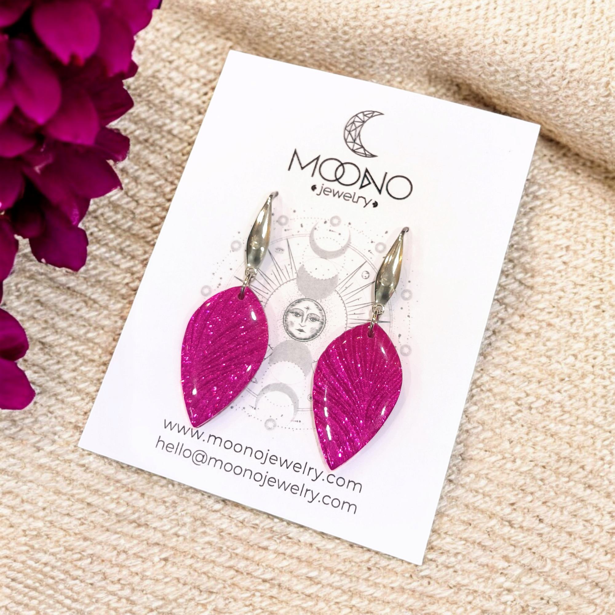 Csepp fülbevaló - csillámos fukszia