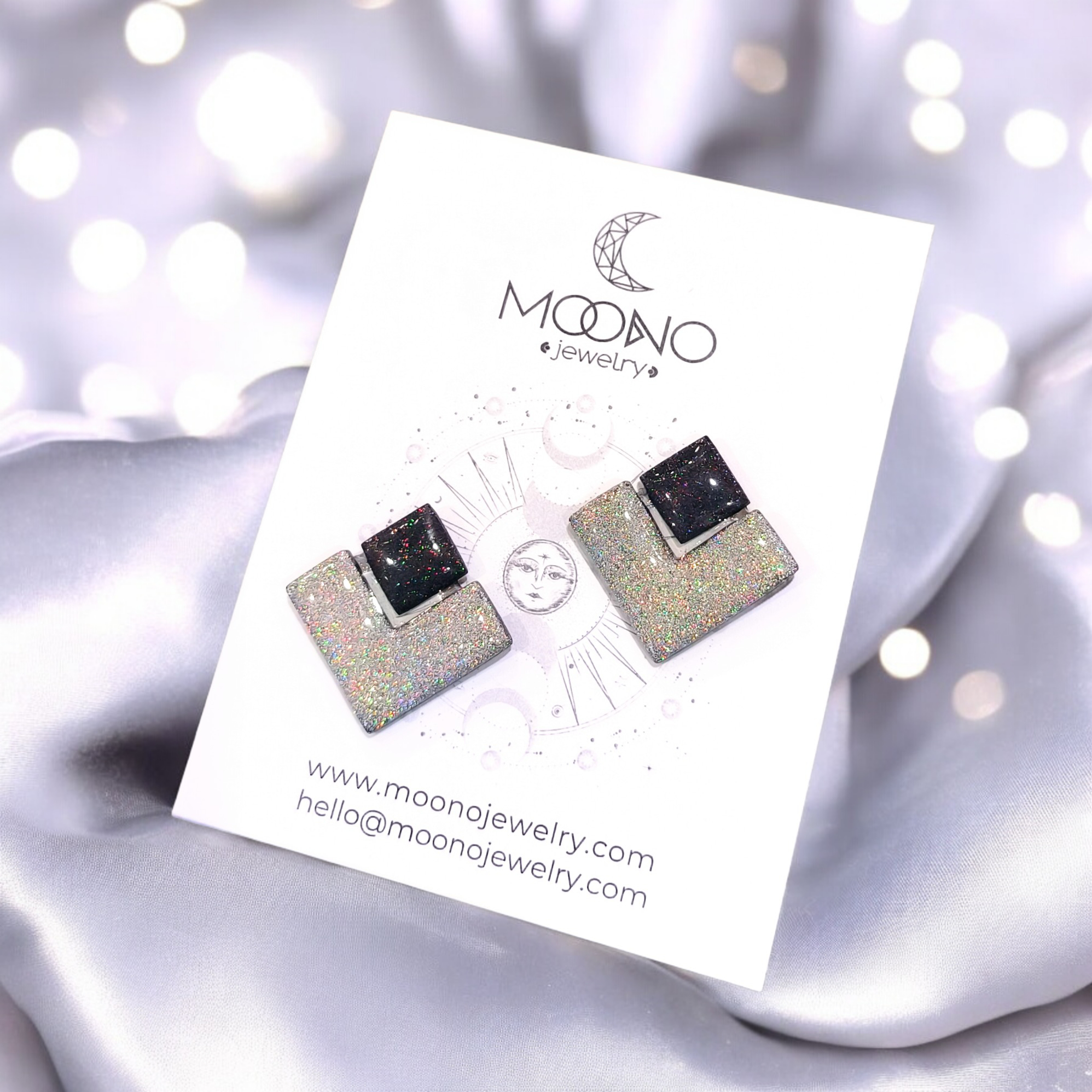 Astra fülbevaló - hologramos ezüst/ fekete