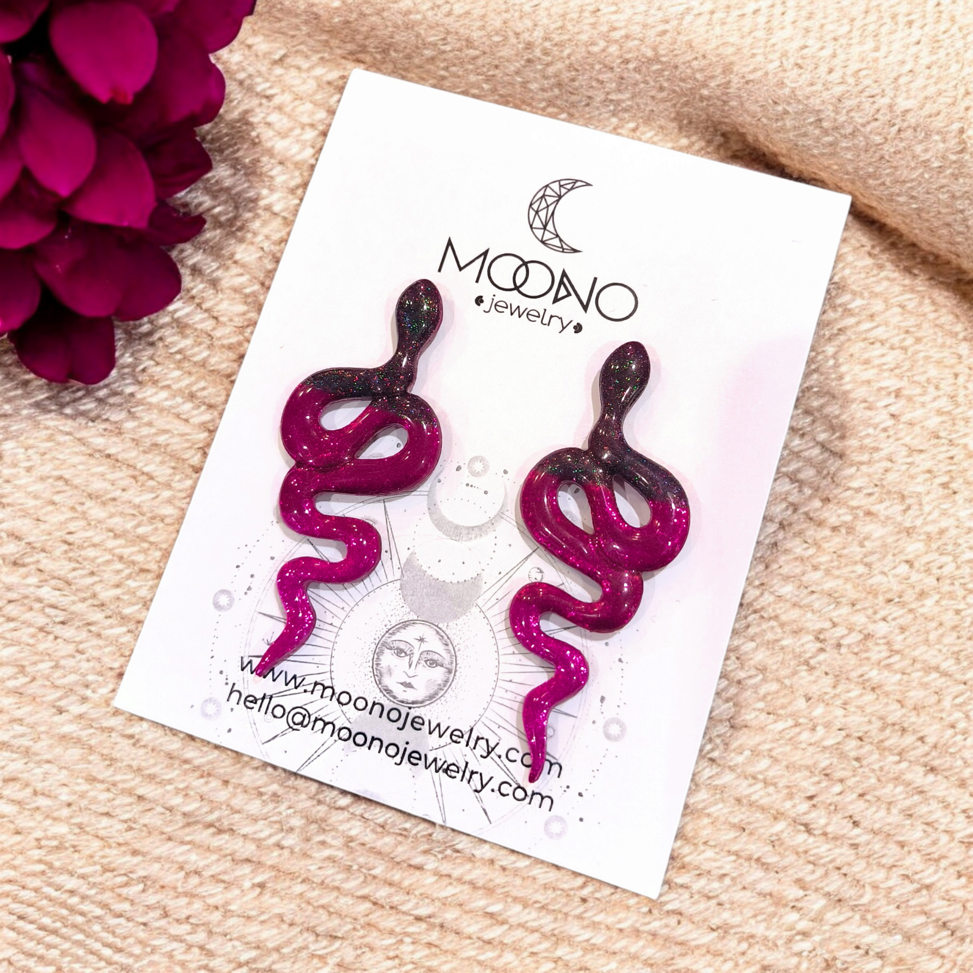 Kígyó fülbevaló - fekete-burgundy színátmenetes