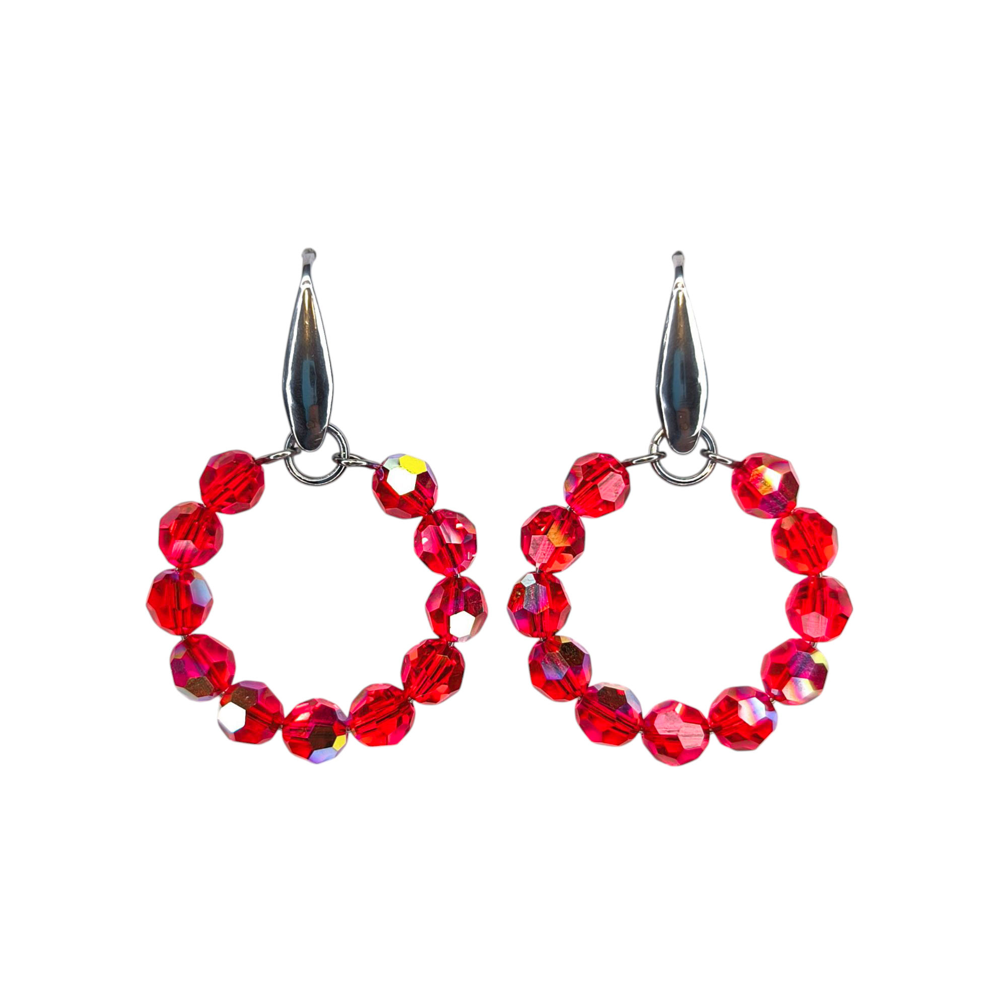 Circle fülbevaló Swarovski kristály gyöngyökkel - irizáló piros