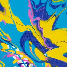 Vibrant abstract pop art with yellow, blue and pink swirls