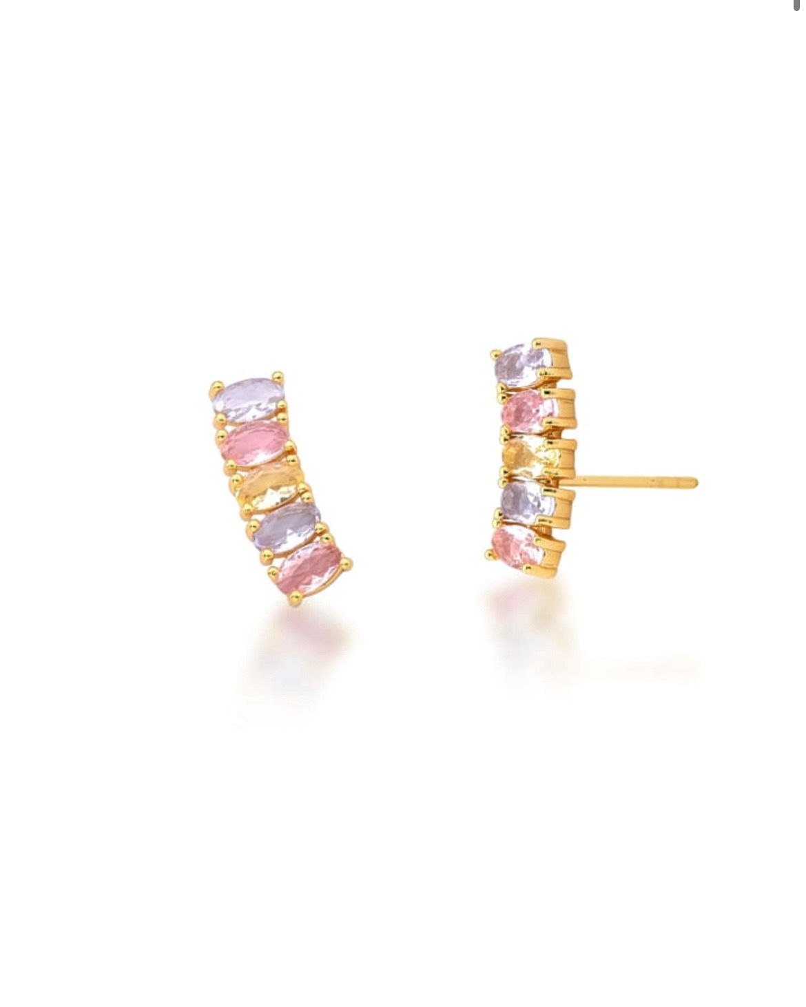 BRINCO EAR CUFF COM ZIRCÔNIAS OVAIS COLORIDAS BANHADO A OURO