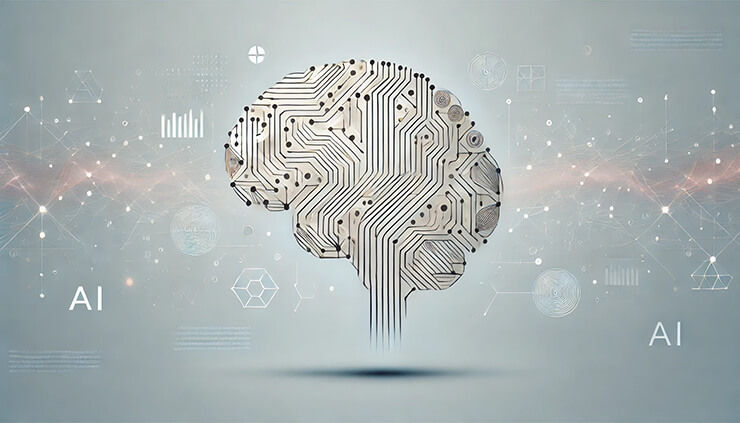 Minimalist brain illustration with neural pathways merging into geometric symbolic diagrams, surrounded by subtle digital data streams.