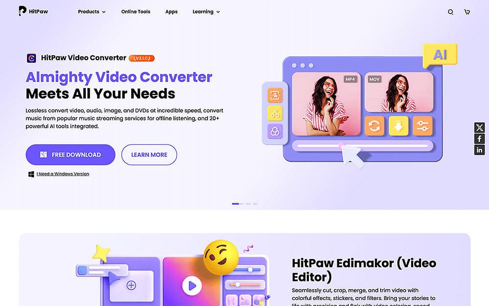 HitPaw video converter & enhancer review & website screenshot